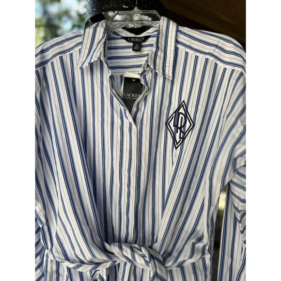 NEW Polo Ralph Lauren 16 Striped Shirtdress White Blue 100% Cotton Shirt Dress - Picture 2 of 14